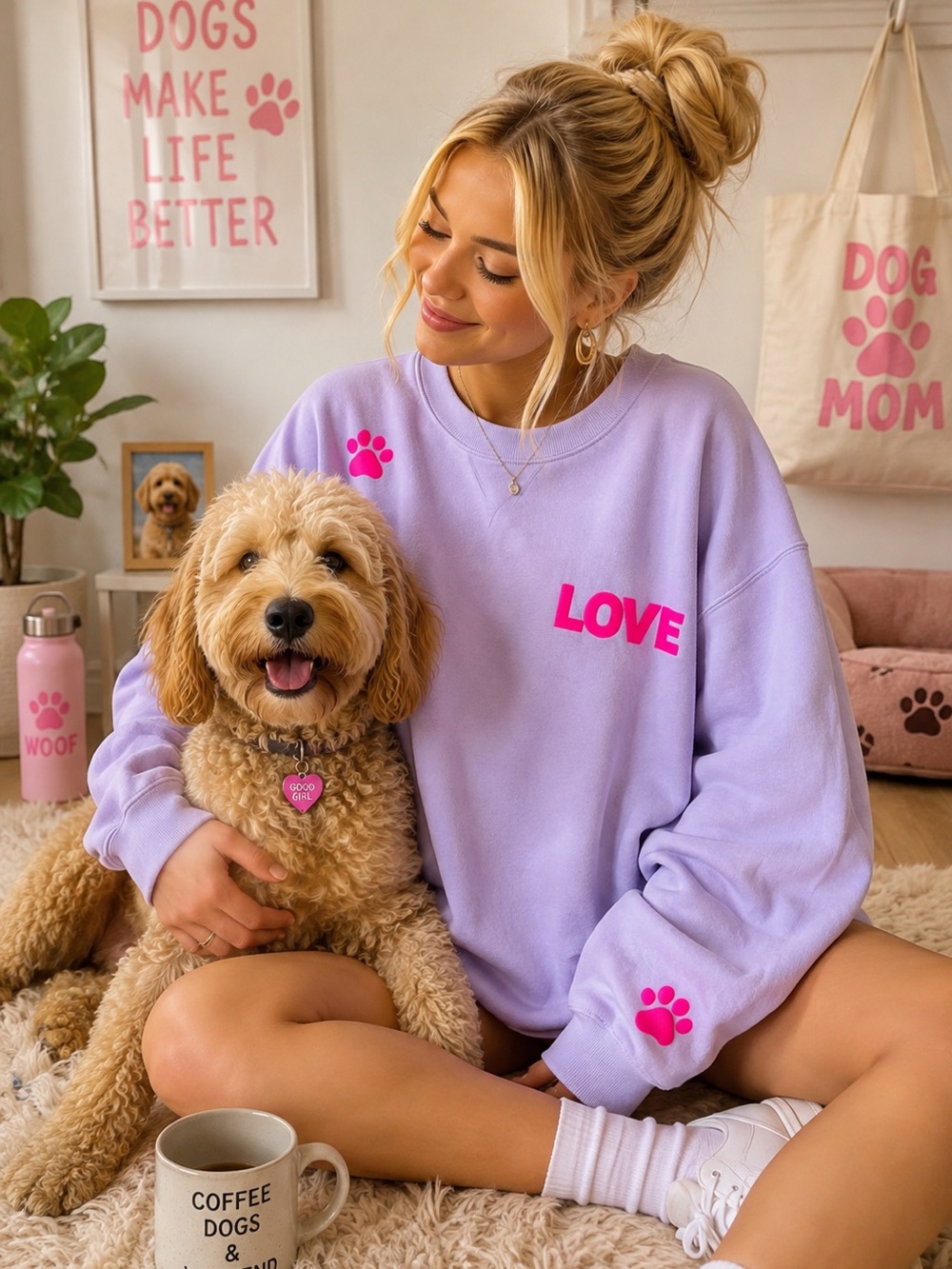 WILDFOX Dogs Love Me Lavender Preppy Soft Girl Crewneck Sweatshirt Size S